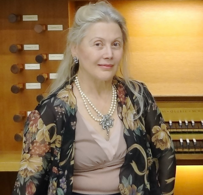 Denise Bassen at the organ at Binghamton University